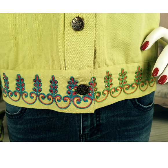 Coldwater Creek Lime Embroidered Denim Jacket Sz S - Picture 6 of 8